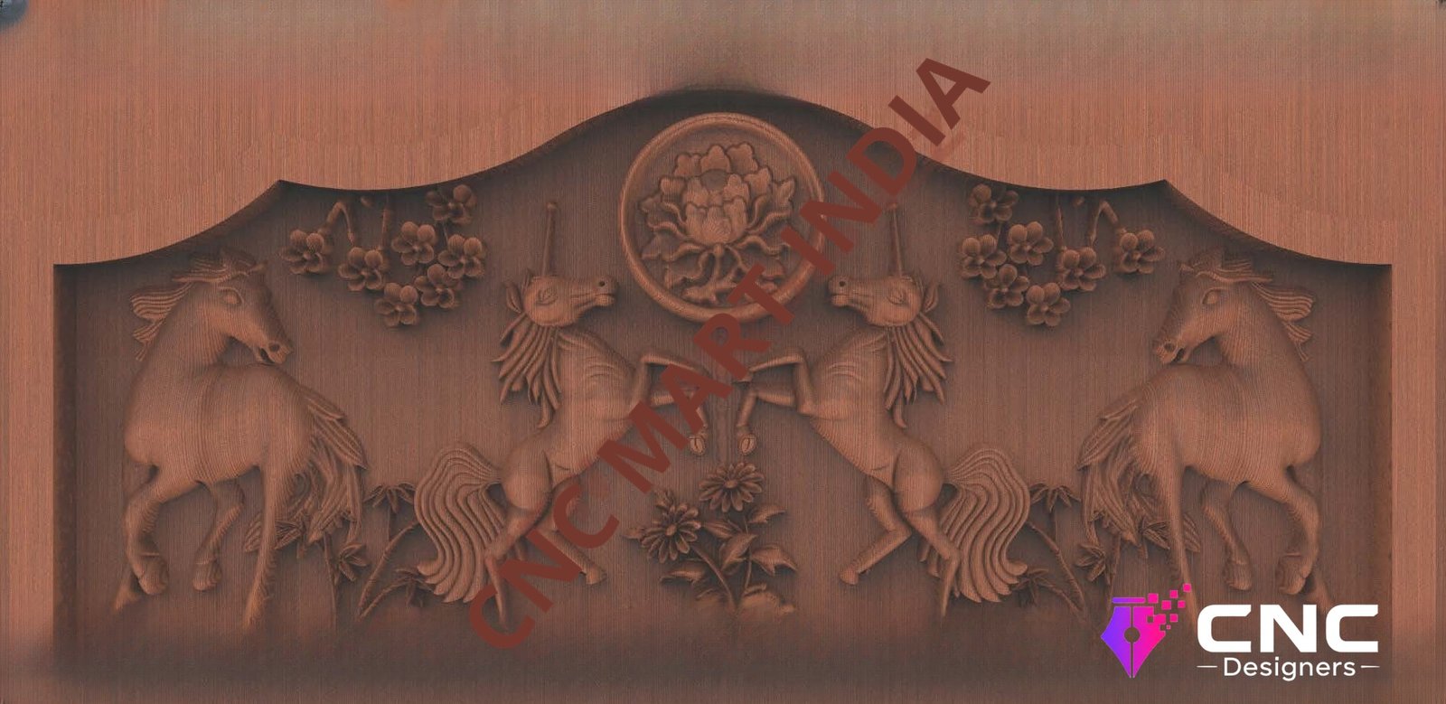 Beds & Sofa - BS-05 Majestic Unicorn and Floral Relief Carving 3D Model